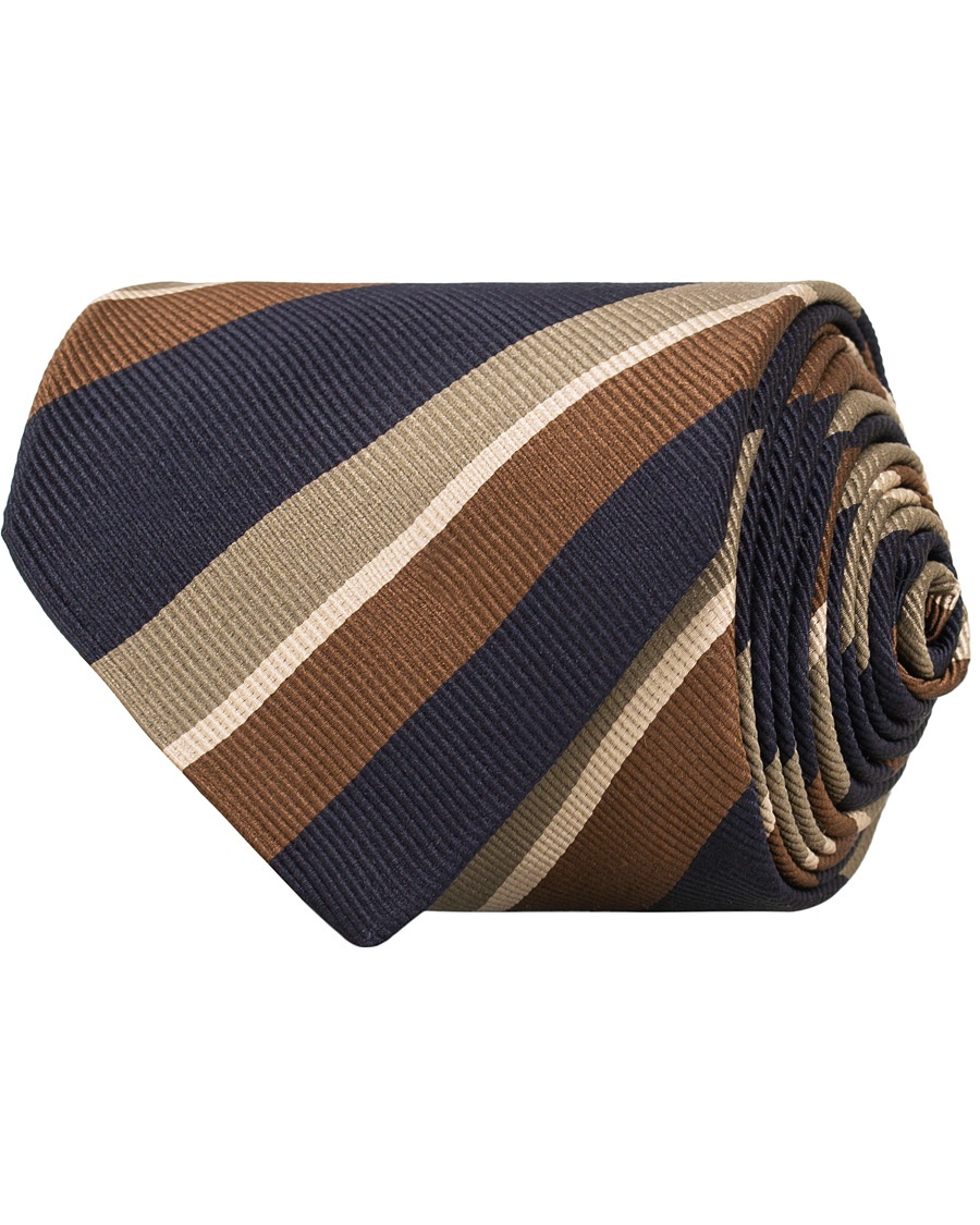 Herre | | Drake's | Silk Stripe 8 cm Tie Navy/Brown