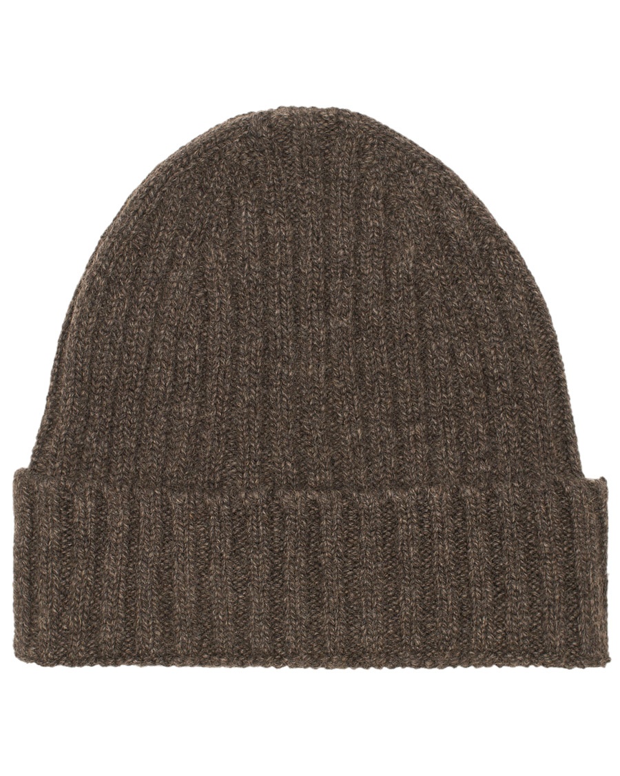  Cashmere/Cotton Ribbed Beanie Dark Brown