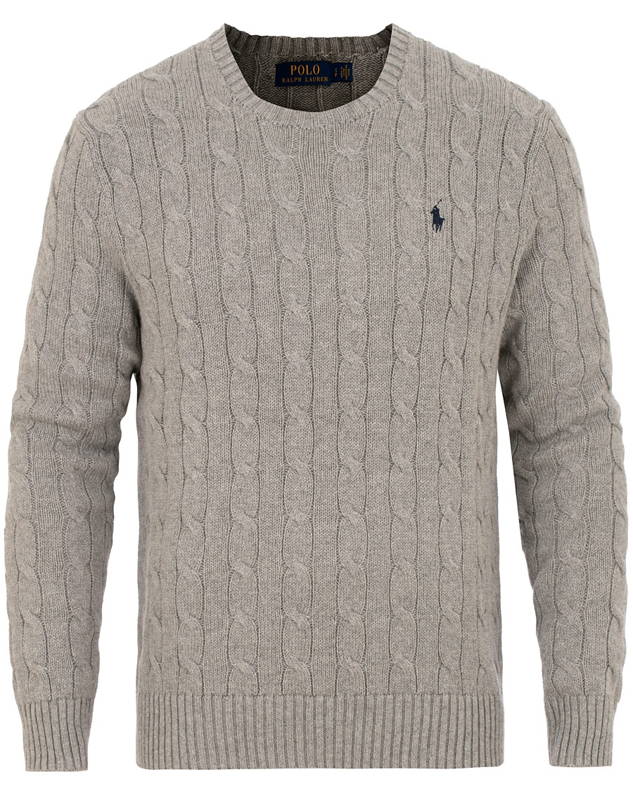  Cotton Cable Crew Neck Fawn Grey Heather