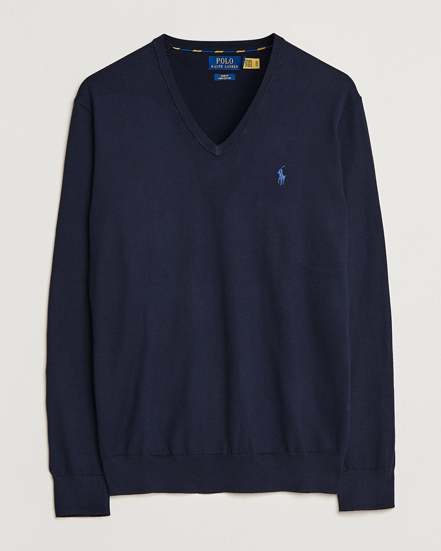Herre | Pullovers v-hals | Polo Ralph Lauren | Pima Cotton V-neck Pullover Hunter Navy