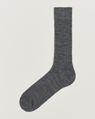 Herre | Vanlige sokker | Bresciani | Wool/Nylon Ribbed Short Socks Medium Grey