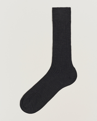 Herre |  | Bresciani | Wool/Nylon Ribbed Short Socks Anthracite