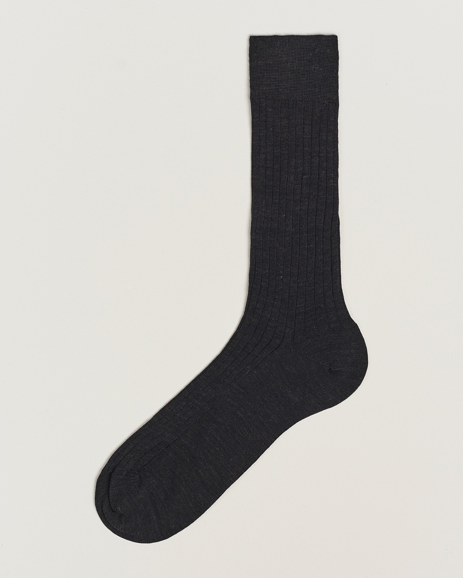 Herre | Sokker i merinoull | Bresciani | Wool/Nylon Ribbed Short Socks Anthracite