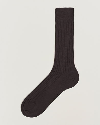 Herre | Vanlige sokker | Bresciani | Wool/Nylon Ribbed Short Socks Brown