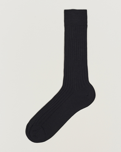 Herre | Sokker i merinoull | Bresciani | Wool/Nylon Ribbed Short Socks Black