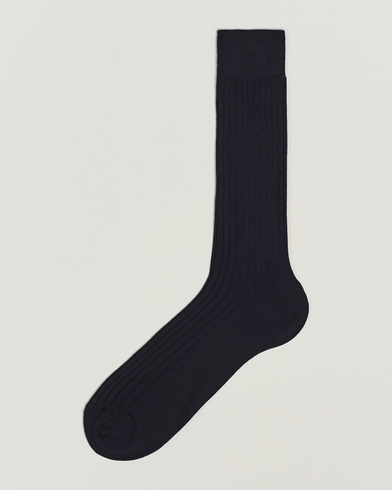 Herre | Sokker i merinoull | Bresciani | Wool/Nylon Ribbed Short Socks Navy