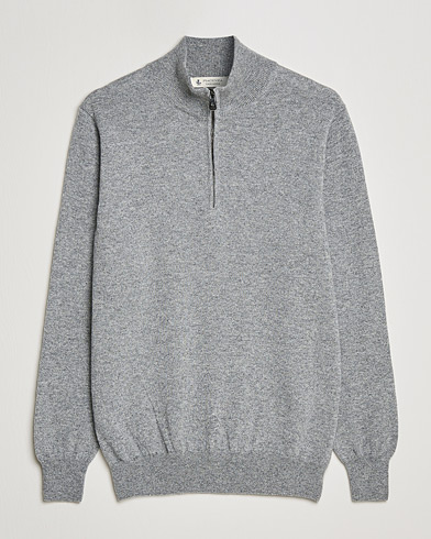 Herre | Piacenza Cashmere | Piacenza Cashmere | Cashmere Half Zip Sweater Light Grey