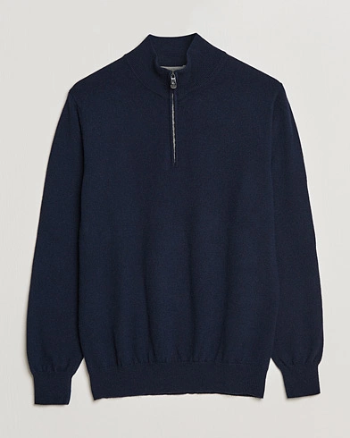 Herre | Zip-gensere | Piacenza Cashmere | Cashmere Half Zip Sweater Navy