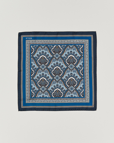 Herre |  | Eton | Silk Paisley Print Pocket Square Blue