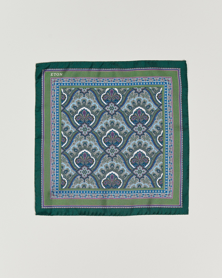 Eton Silk Paisley Print Pocket Square Green – Grønn
