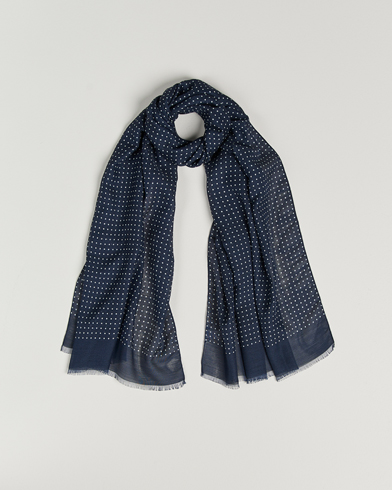 Herre | Scarves | Eton | Silk Wool Polka Dot Scarf Blue