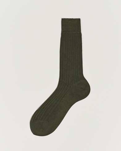 Herre | Sokker | Bresciani | Cotton Ribbed Short Socks Olive Green