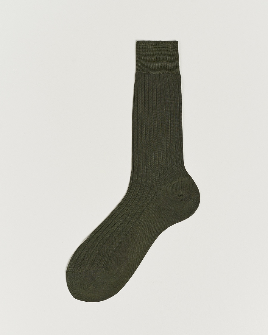 Bresciani Cotton Ribbed Short Socks Olive Green – Grønn