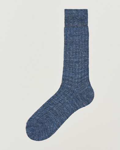 Herre | Plagg i lin | Bresciani | Linen Ribbed Short Socks Blue Melange