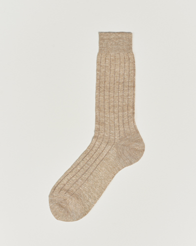 Herre | Bresciani | Bresciani | Linen Ribbed Short Socks Sand Melange