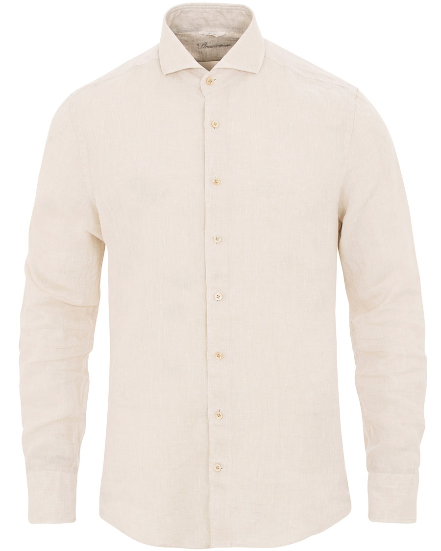  Slimline Cut Away Linen Shirt Beige