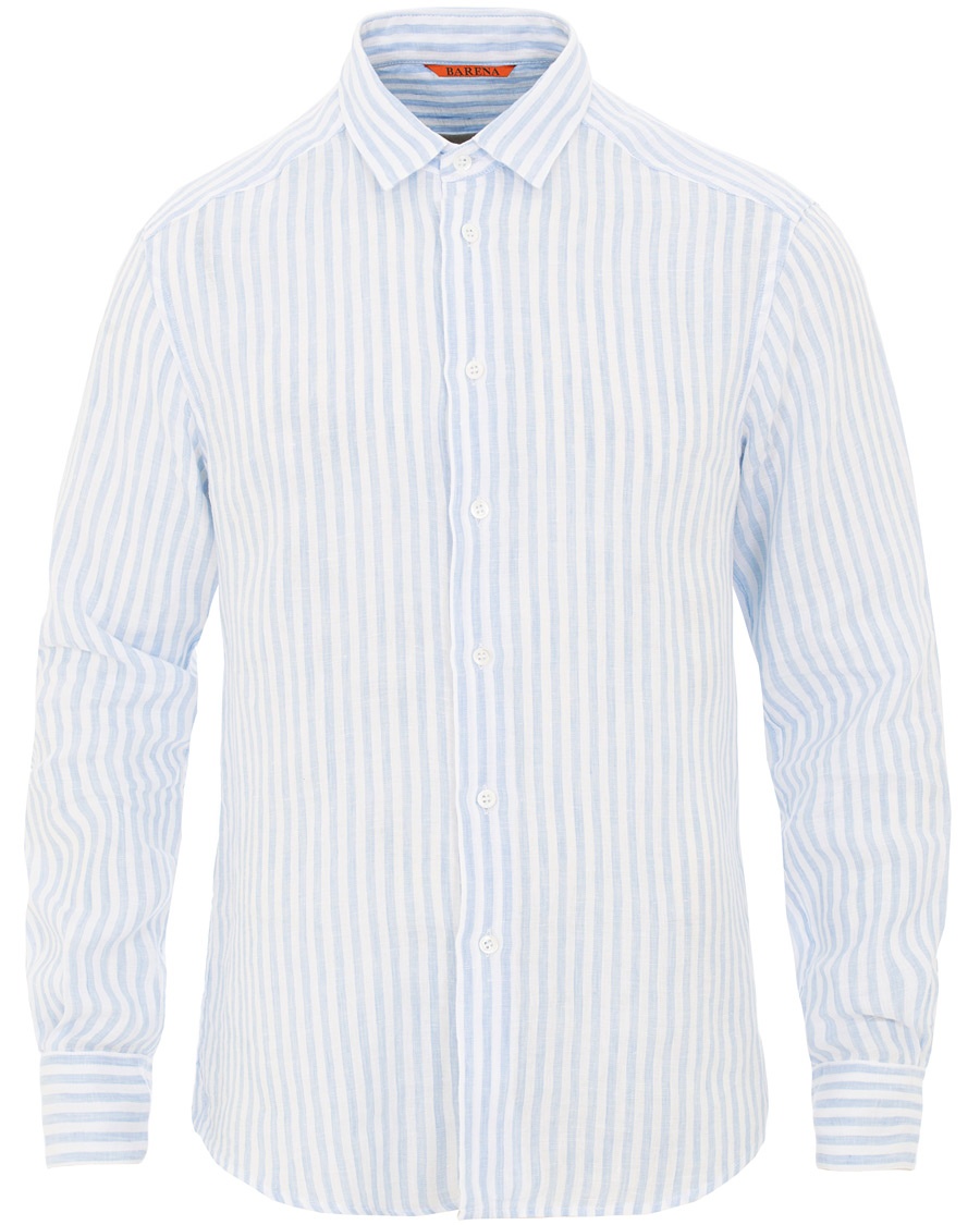  Coppi Striped Linen Long Sleeve Shirt Sky Blue
