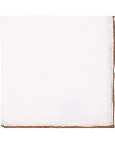  Linen Melange Handrolled Pocket Square Brown/White
