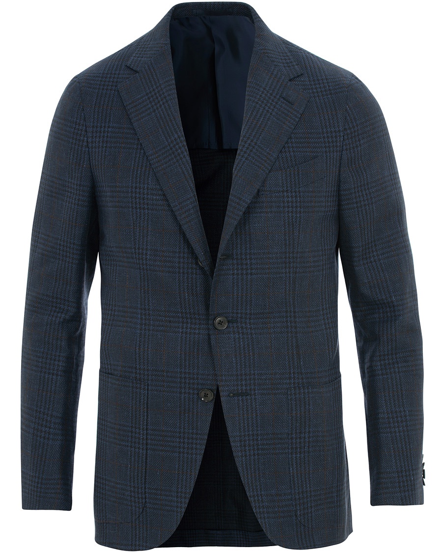  Cotton/Linen Glencheck Blazer  Dark Blue