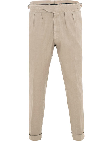  Double Pleated Linen Cotton Trousers Beige