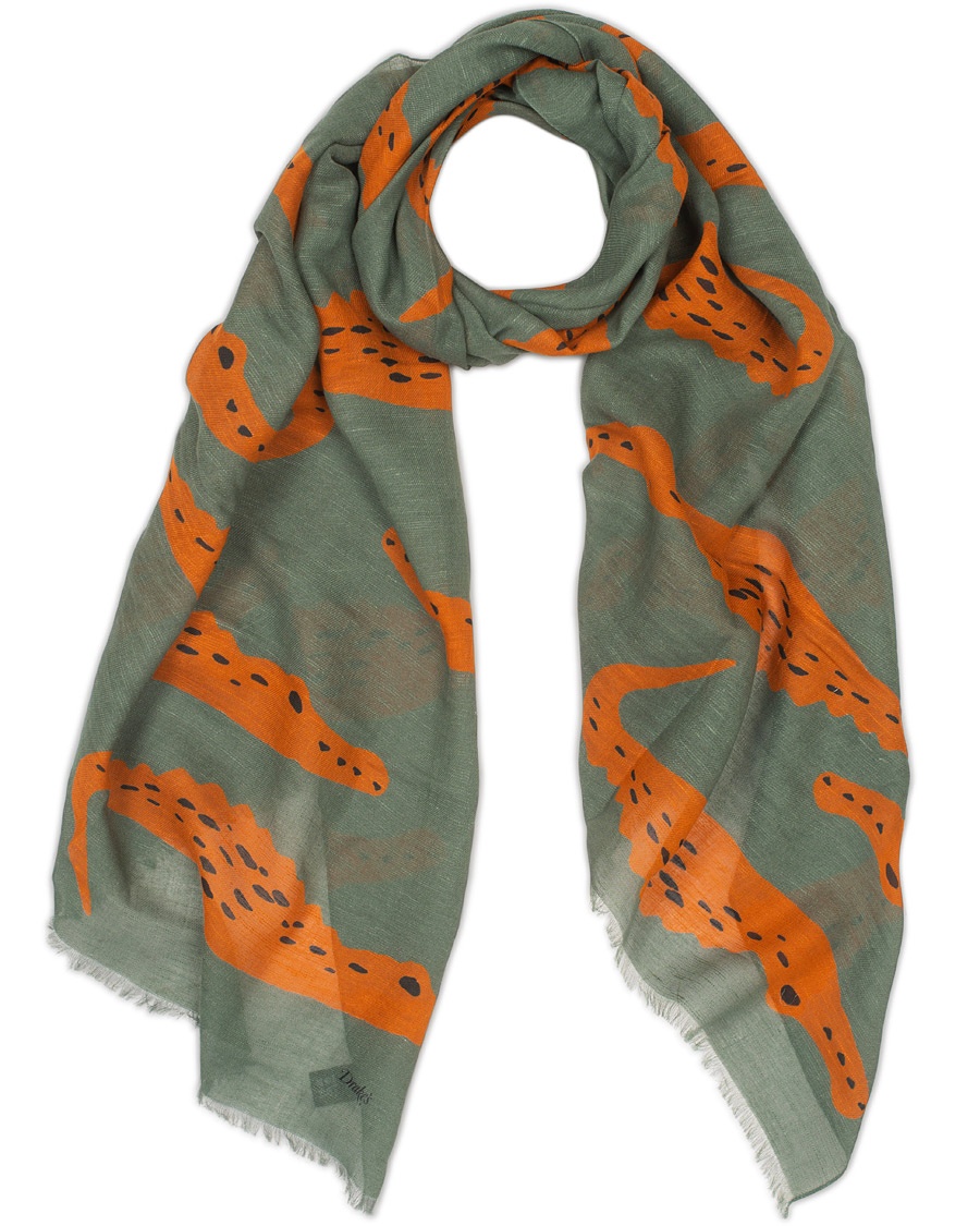  Cotton/Linen Crocodile Printed Scarf Green
