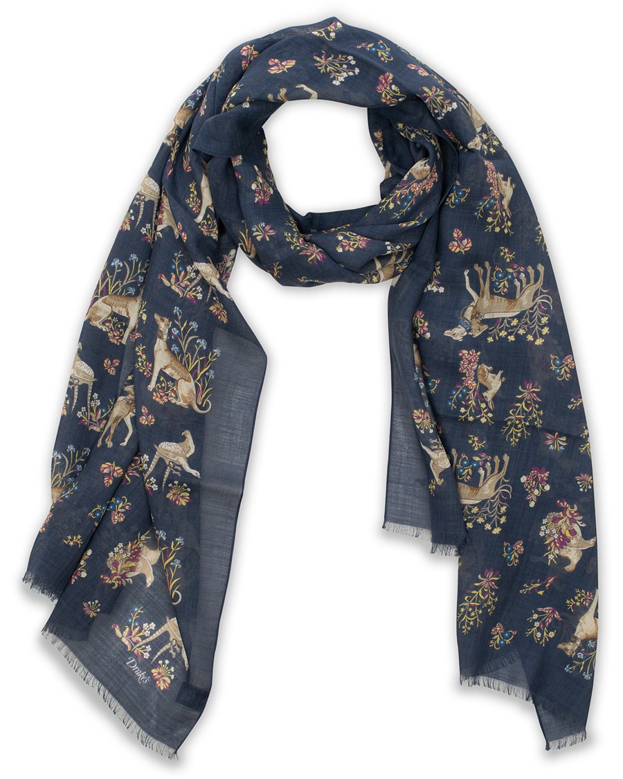  Wool/Silk Classic Dog Print Scarf Navy