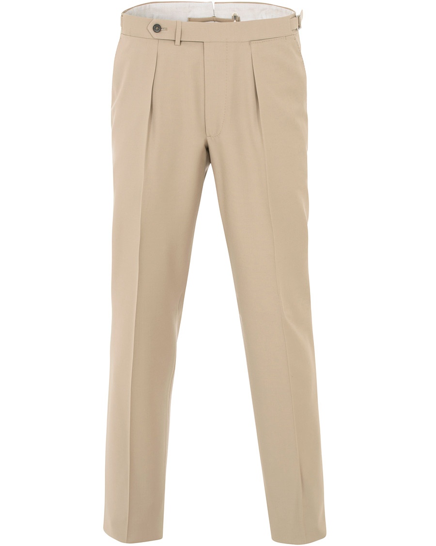  Arnold Pleated Side Adjuster Wool Trousers Beige