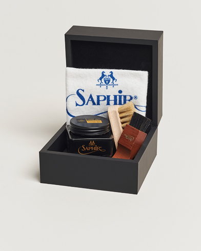 Herre | Skopleiekit | Saphir Medaille d'Or | Gift Box Creme Pommadier Black & Brush