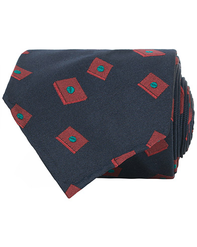 Herre |  | Berg&Berg | Handrolled Seven Fold Jacquard Silk 8 cm Tie Navy/Red