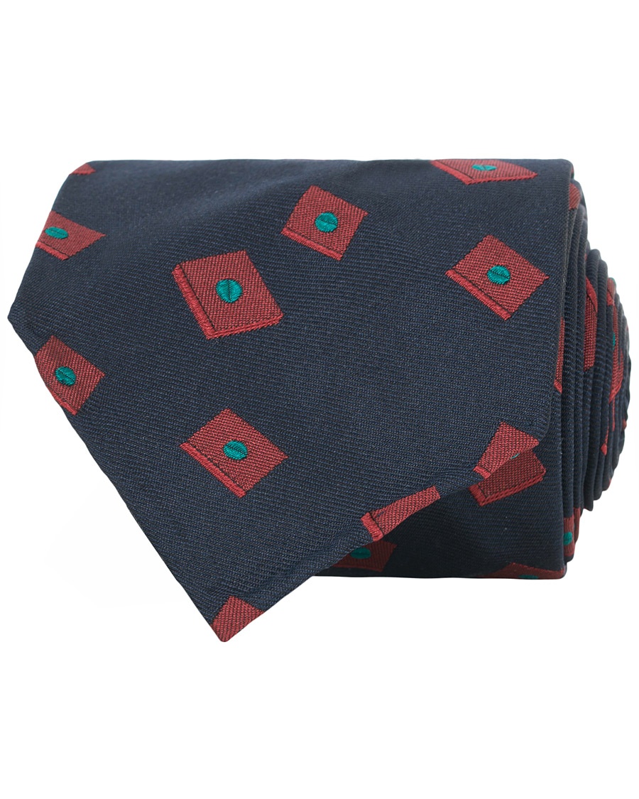 Herre | | Berg&Berg | Handrolled Seven Fold Jacquard Silk 8 cm Tie Navy/Red