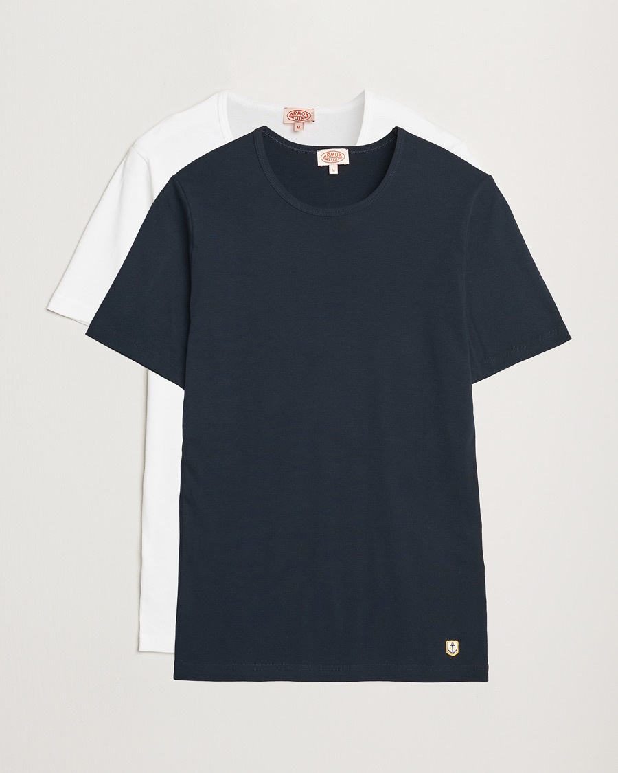 Herre | Flerpakning | Armor-lux | 2-Pack Crew Neck T-Shirt White/Rich Navy