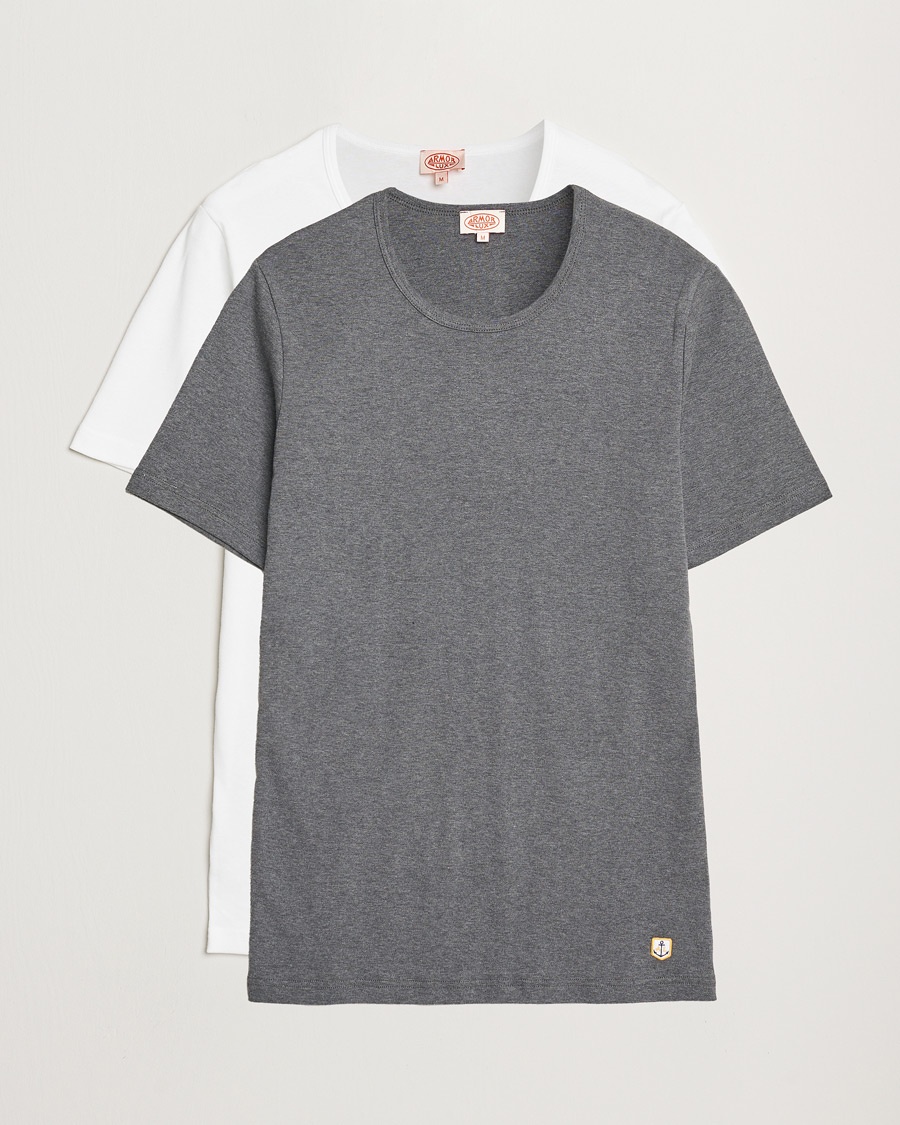 Herre | Flerpakning | Armor-lux | 2-Pack Crew Neck T-Shirt White/Grey Melange