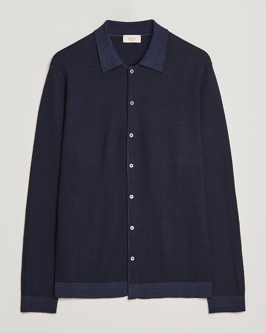 Herre | | Altea | Herringbone Wool Shirt Navy