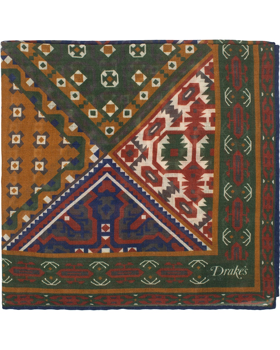  Wool/Silk Prited Pocket Square Green