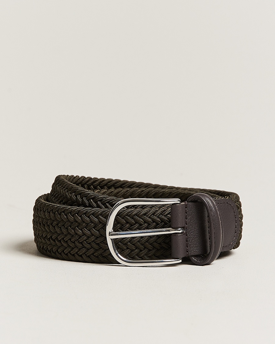 Anderson's Stretch Woven 3,5 cm Belt Green – Grønn
