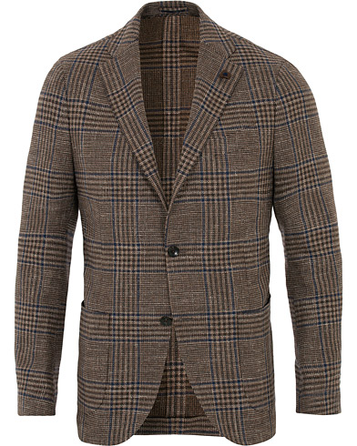  Checked Three Roll-Two Patch Pocket Blazer Brown