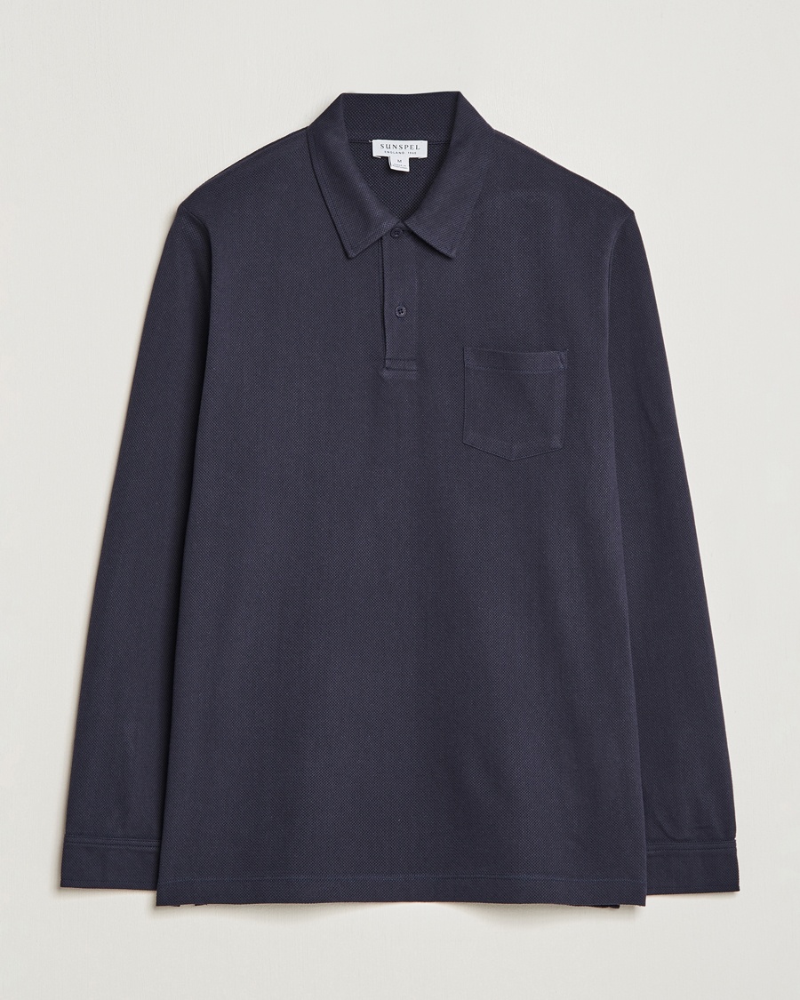 Herre | Gensere | Sunspel | Long Sleeve Riviera Polo Shirt Navy