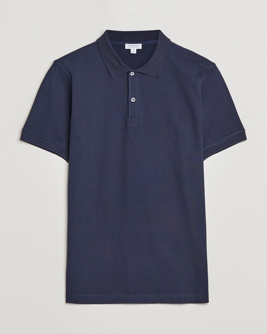 Herre | | Sunspel | Short Sleeve Pique Polo Navy