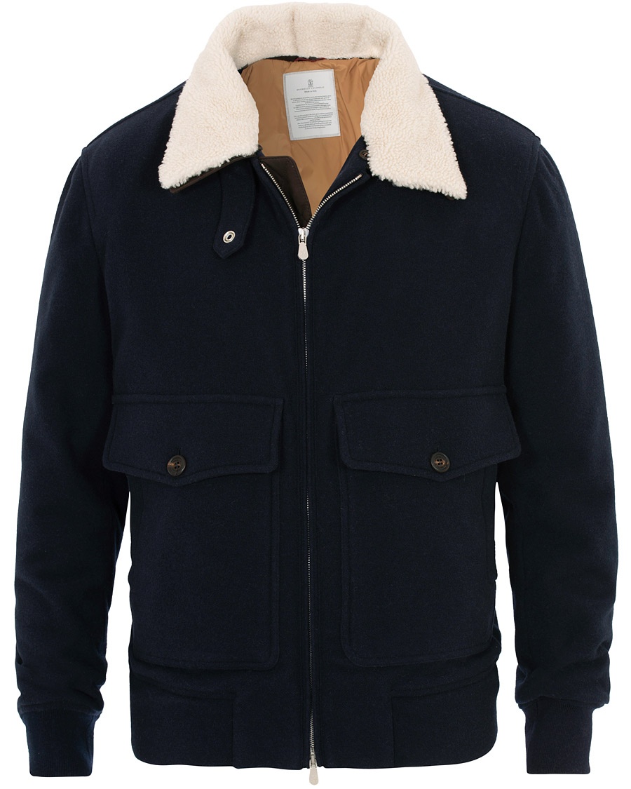  Cashmere Blend Shearling Collar Jacket Navy
