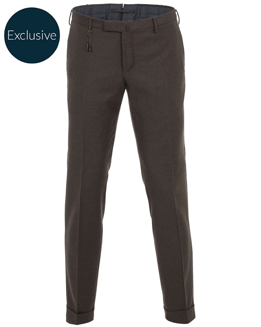  Slim Fit Flannel Trousers Dark Brown