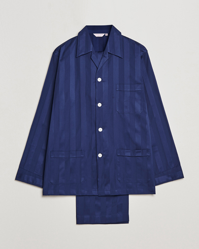 Herre | Loungewear | Derek Rose | Striped Cotton Satin Pyjama Set Navy