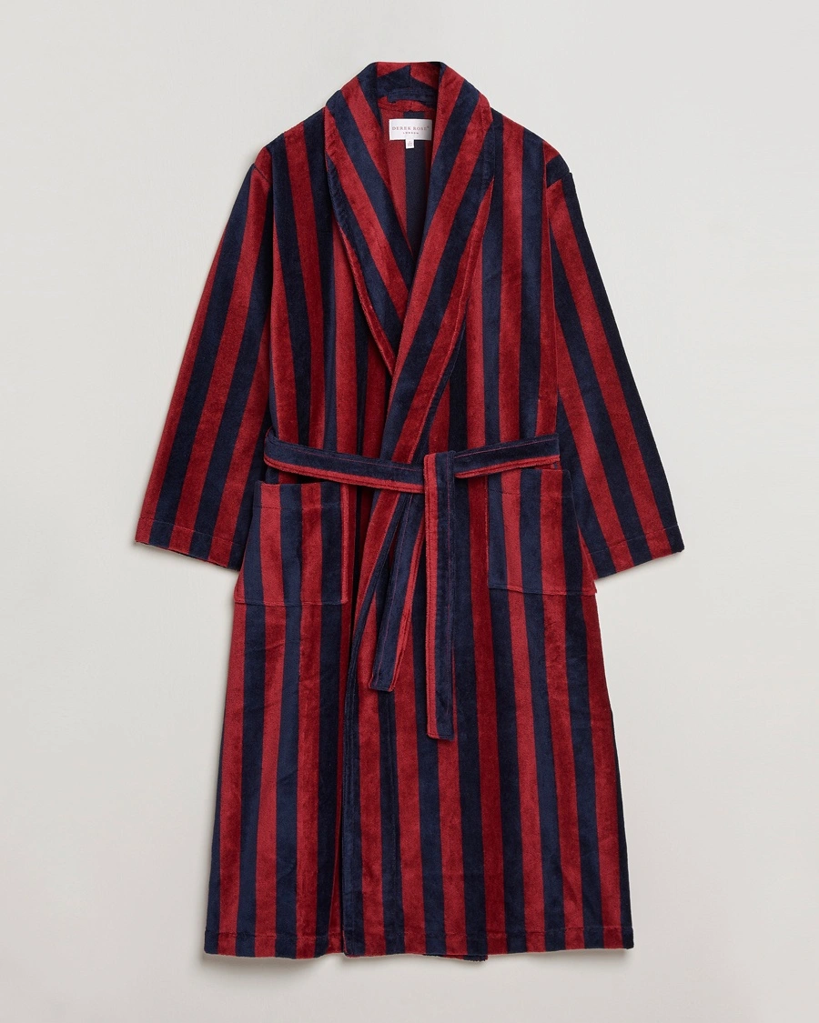 Derek Rose Cotton Velour Striped Gown Red/Blue – Blå