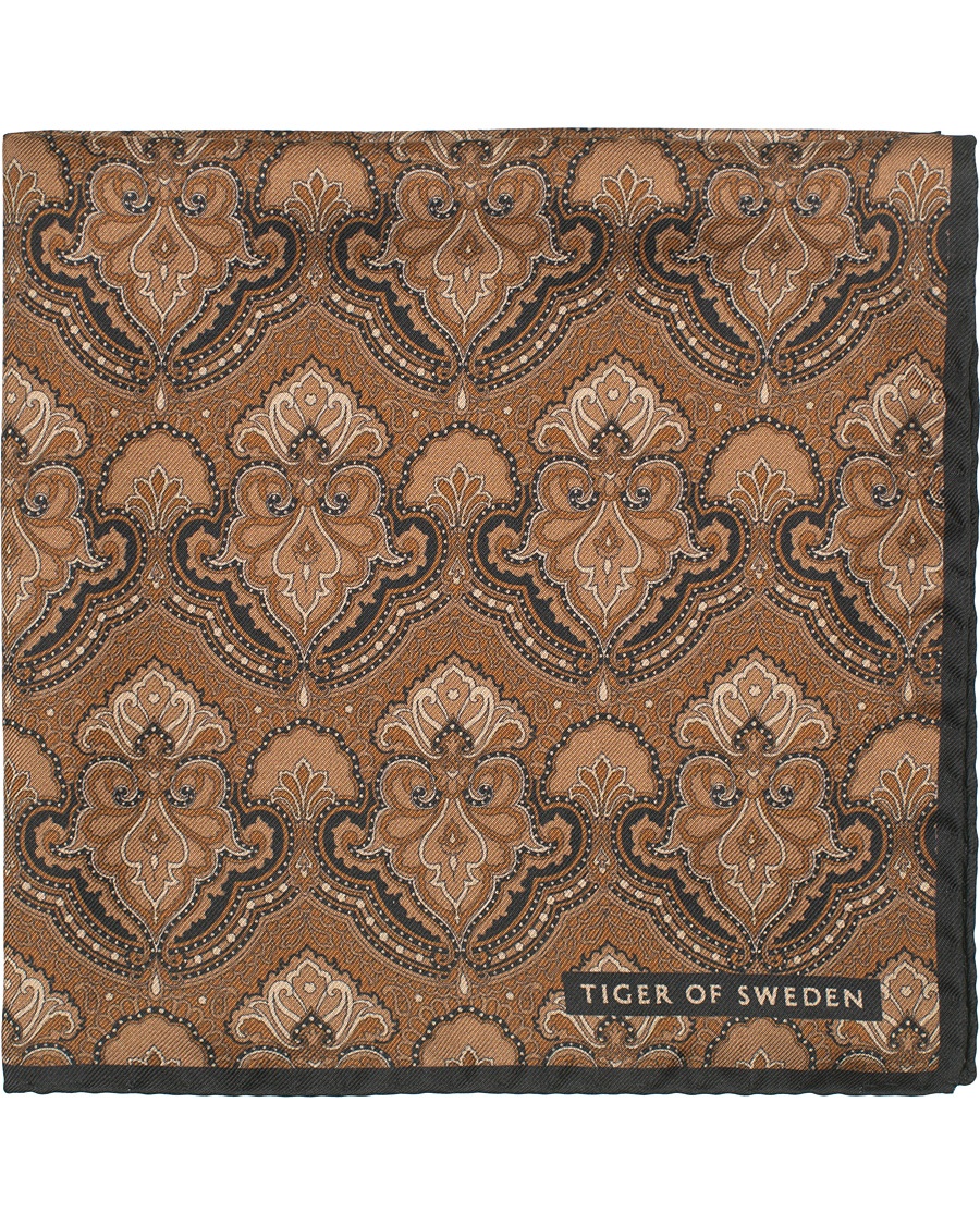  Pais Printed Silk Pocket Square Brown