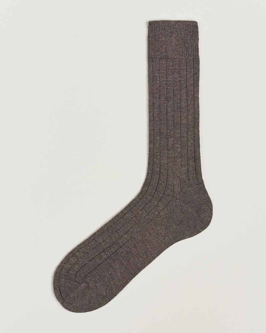 Bresciani Wool/Nylon Heavy Ribbed Socks Taupe – Brun