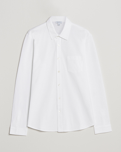 Herre | Sunspel | Sunspel | Long Sleeve Pique Shirt White