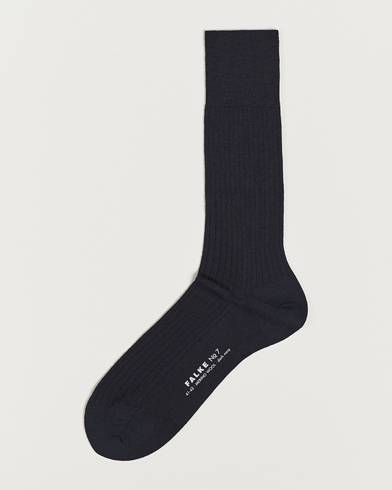 Herre |  | Falke | No. 7 Finest Merino Ribbed Socks Dark Navy