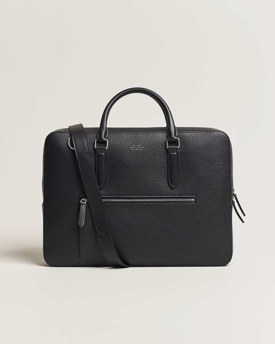 Smythson Ludlow Slim Briefcase With Zip Front Black