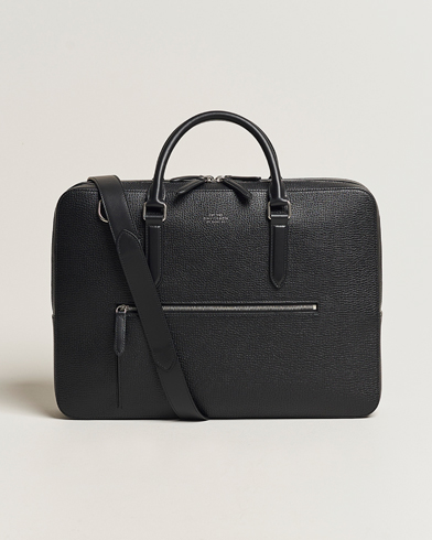 Smythson Ludlow Large Briefcase with Zip Front Black