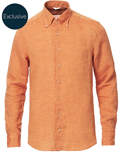  Slimline Button Down Linen Shirt Orange