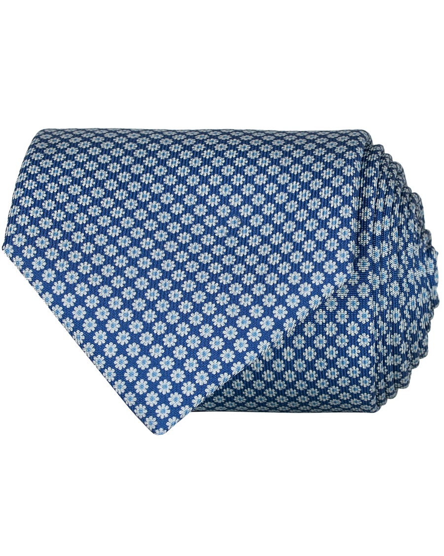 Herre | | E. Marinella | 3-Fold Printed Micro Flower 8 cm Silk Tie Dark Blue